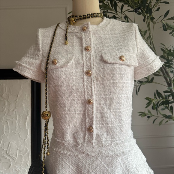 Elegant White Tweed Mini Dress - Picture 2 of 4
